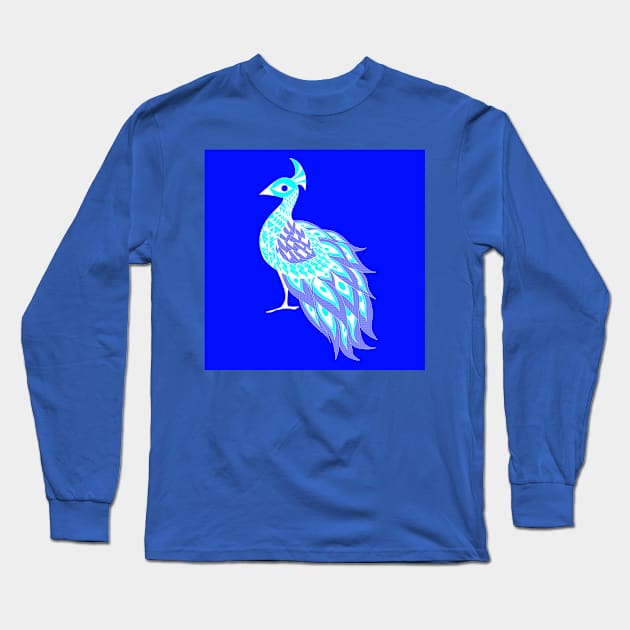 blue shining phoenix peacock ecopop pattern Long Sleeve T-Shirt by jorge_lebeau